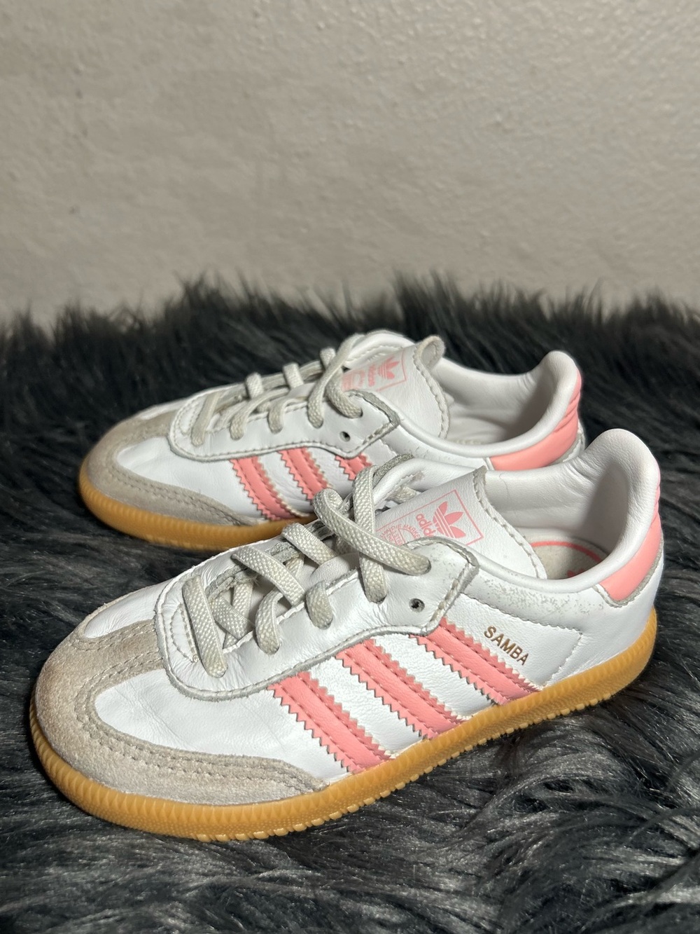 Adidas Kids Samba Og Shoes White Coral Pink Leather Sneaker Size 8 - Picture 3 of 9